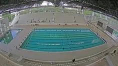 Venue Aquatic Center terlihat megah dan hampir rampung pengerjaannya di Kawasan Senayan Sport Center, Jakarta (04/10/2017). Renovasi tersebut untuk menyambut Asian Games 2018. (Bola.com/Nicklas Hanoatubun)
