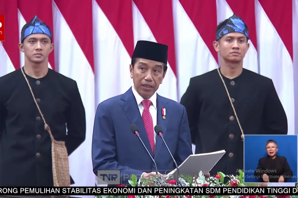 Presiden Joko Widodo (Jokowi) pada Penyampaian Keterangan Pemerintah Atas RUU APBN Tahun Anggaran 2024 beserta Nota Keuangan. (Photo dok. Youtube DPR RI)