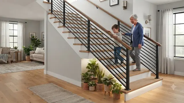 Railing Kombinasi Kayu dan Besi (AI Generated)