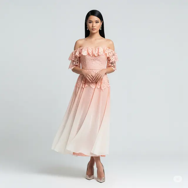 Model Baju Brokat Midi Dress Kombinasi Chiffon Terbaru.