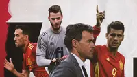 Luis Enrique, Sergio Busquets, David De Gea dan Alvaro Morata. (Bola.com/Dody Iryawan)