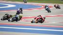 Bagi Marc Marquez, ini adalah kemenangannya yang ketiga secara beruntun di MotoGP Austin, setelah sebelumnya sukses meraih podium juara pada 2013 dan 2014 lalu. (AP Photo/Darren Abate)