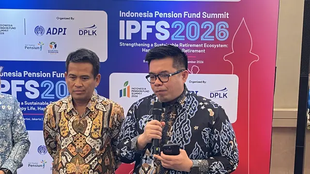 Direktur Utama PT Taspen Rony Hanityo Aprianto, dalam Indonesia Pension Fund Summit di Jakarta, Jumat (25/9/2026). (Liputan6.com/Christian)