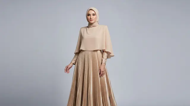 Gamis Plisket dengan Cape atau Jubah Pendek