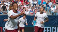 Pemain Bayern Munchen, Julian Green, usai mencetak gol ke gawang Inter Milan, pada laga lanjutan International Champions Cup 2016, di Charlotte, AS, Sabtu (30/7/2016). (AFP/Nicholas Kamm). 