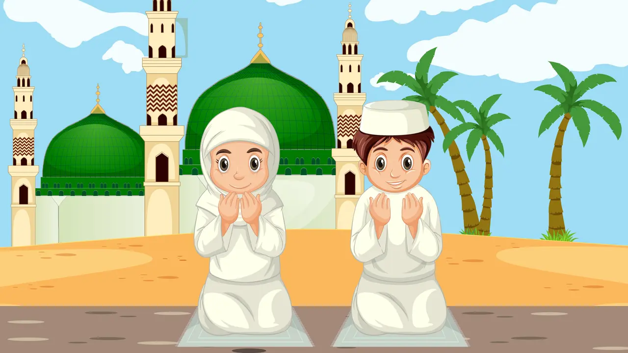 Ilustrasi muslim, berdoa, Islami