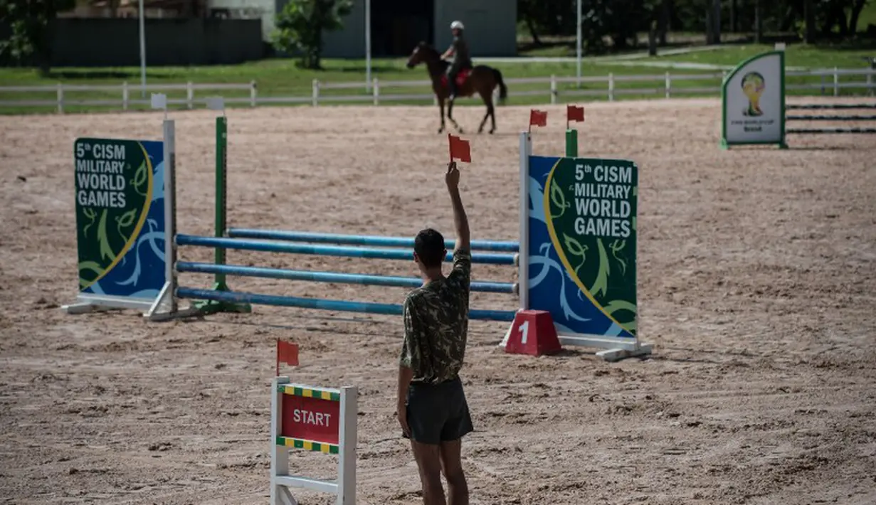 Tampak uji coba National Equestrian Centre, yang akan digunakan untuk menggelar pertandingan cabang olah raga berkuda di Olimpiade 2016 Rio de janeiro mendatang, Selasa (21/04/2015). Sumber : AFP