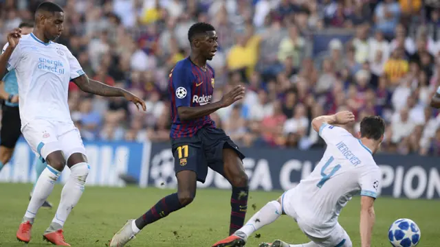 FOTO: Lionel Messi Hattrick, Barcelona Gulung PSV Eindhoven