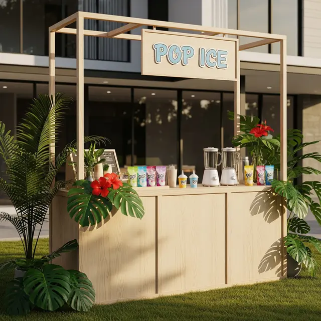 Desain Booth Pop Ice di Depan Rumah