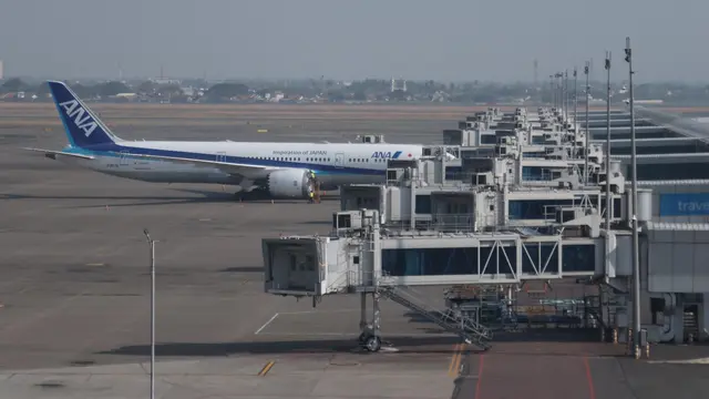 Pesawat terparkir di Bandara Soekarno Hatta. (Liputan6.com/Pramita Tristiawati)