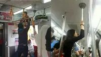 Aksi kocak orang enggak kebagian tempat duduk di kereta (sumber: 1cak.com)