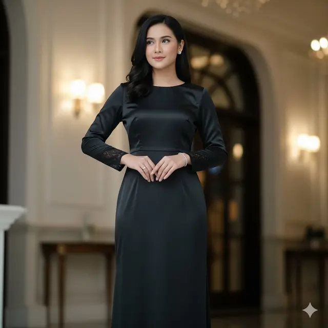 Long Dress Silk Hitam Polos