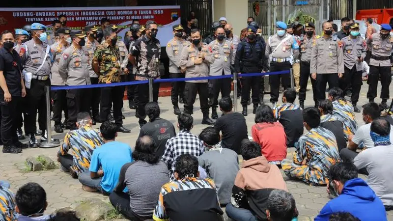 Seratusan lebih anggota Ormas GMBI tiba di Mapolda Jateng. (Foto: Liputan6.com/Humas Polda Jateng)