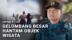 Gelombang besar menghantam kawasan objek wisata pantai di Nusa Penida, Klungkung, Bali. Deburan ombak besar membuat wisatawan panik.