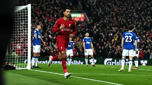Selebrasi Cody Gakpo di laga Liverpool vs Everton