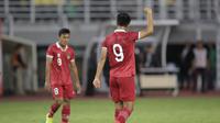 Pemain Timnas Indonesia U-20, Hokky Caraka melakukan selebrasi usai menjebol gawang Timor Leste dalam laga pertama Grup F Kualifikasi Piala Asia U-20 2023 di Stadion Gelora Bung Tomo, Surabaya (14/9/2022). (Bola.com/Ikhwan Yanuar)
