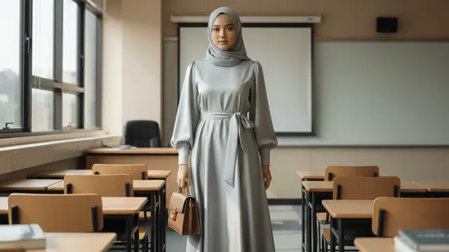 Gamis Satin Elegan untuk Ibu ke Pembagian Rapor Sekolah. Gemini