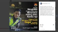 Anggota Satlantas Polres Jombang Bripda Sheriff Gagah tewas usai menghalau pengendara yang hendak menerobos palang pintu perlintasan kereta api. (Instagram/@polresjombang)