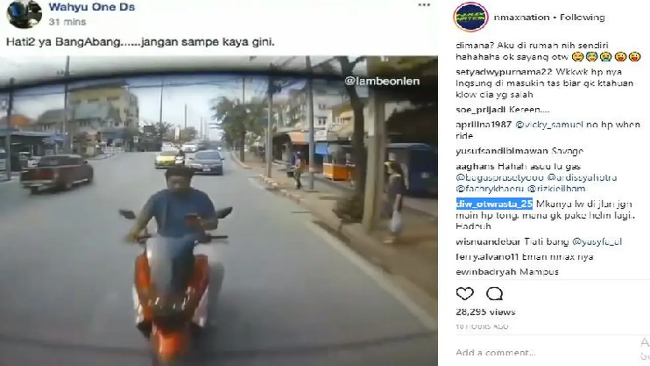 Agar Tidak Jatuh Bodoh, Jangan Pernah Main HP Sambil Nyetir (Foto:Instagram)