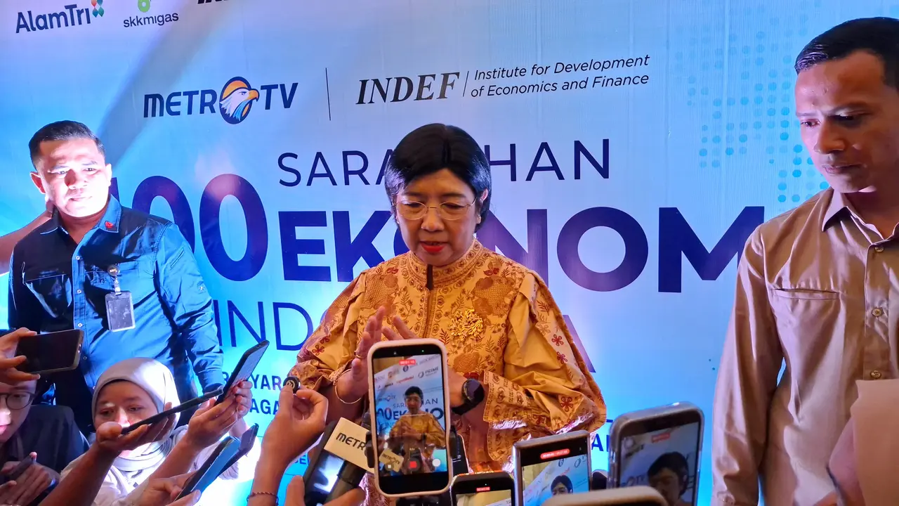Gubernur Bank Indonesia (BI) Destry Damayanti dalam Sarasehan 100 Ekonom Indonesia di Grand Ballroom Kempinski, Jakarta, Kamis (3/9/2026). (Liputan6.com/Arief)
