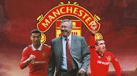 Manchester United - Sir Alex Ferguson Dikelilingi Eric Cantona dan Cristiano Ronaldo (Bola.com/Adreanus Titus)