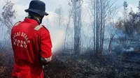Proses pemadaman kebakaran Cagar Biosfer Giam Siak Kecil oleh personel BBKSDA Riau. (Liputan6.com/Dok BBKSDA Riau)