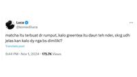 Perbedaan Matcha dan Green Tea Menurut Netizen. (Sumber: X/@komediluca)