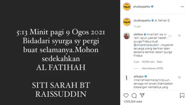 Unggahan suami Siti Sarah Raissudin