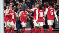 Selebrasi Bukayo Saka dkk. dalam laga Arsenal vs Atletico Madrid di leg kedua semifinal Liga Champions 2025/2026, Rabu (6/5/2026). (AP Photo/Alastair Grant)