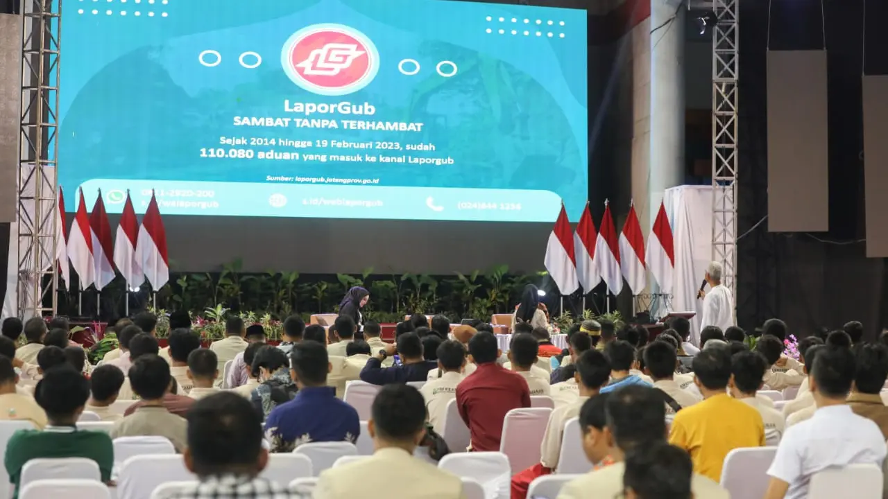 Gubernur Jawa Tengah Ganjar Pranowo saat menjadi keynote speach di Universitas Kristen Satya Wacana (UKSW), Kota Salatiga.