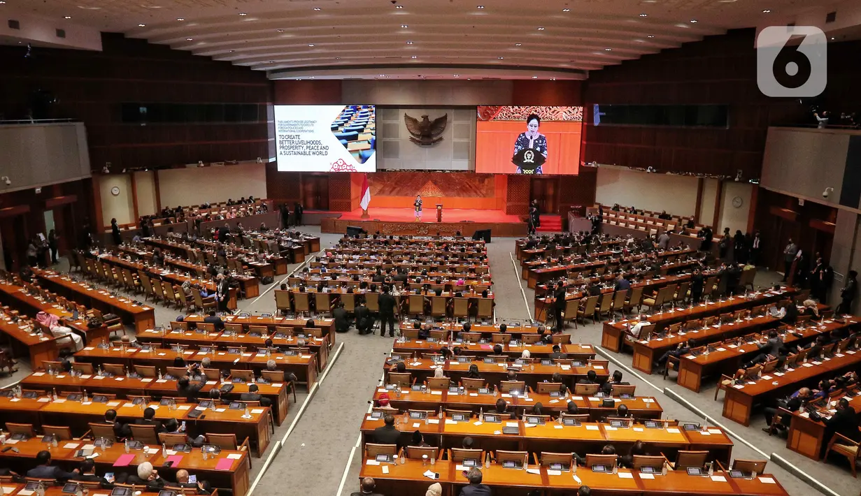 Suasana pertemuan Parliamentary Forum in the Context of the G20 Speaker Summit (P20) di Gedung Nusantara II, Kompleks Parlemen, Jakarta, Rabu (5/10/22). Forum membahas inter-parliamentary forum P20 yang dihadiri delegasi parlemen negara-negara G20 membahas tentang peran parlemen dalam memperkuat Multilareralisme di abad 21 dalam menyelesaikan berbagai krisis global. (Liputan6.com/Angga Yuniar)