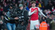 Wonderkid Arsenal, Max Dowman mengukir sejarah usai mencetak satu gol dalam kemenangan 2-0 atas Everton dalam lanjutan Premier League 2025/2026 di Emirates Stadium, Minggu (15/3/2026) dini hari WIB. (AP Photo/Kin Cheung)