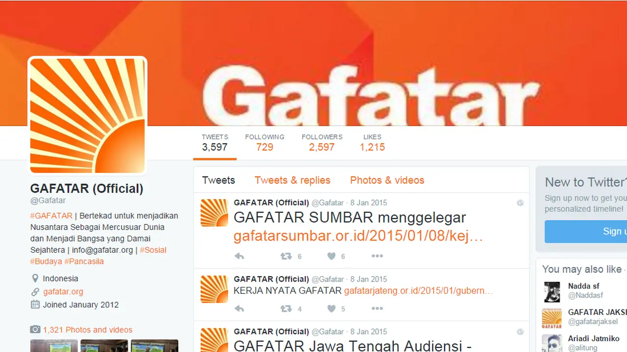 Memiliki 2597 Followers Beginilah Aktivitas Gafatar di Twitter 