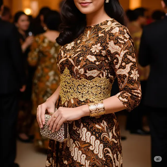 Dress Payet Emas + Batik Sogan