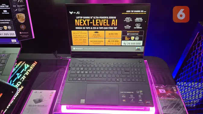 Laptop gaming Asus TUF Gaming A16, laptop dengan performa tinggi layar 16 inci dan dukungan AI untuk kebutuhan gaming serta produktivitas yang dibanderol Rp 30 juta (Liputan6.com/ Agustin Setyo Wardani).