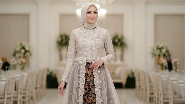 Gamis Batik Kombinasi Tile Polos