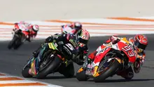 Pebalap Repsol Honda, Marc Marquez, mengaku ancaman Johann Zarco sempat membuatnya takut sehingga melakukan kesalahan pada lap ke-22 dan nyaris terjatuh di tikungan pertama di MotoGP Valencia, Minggu (12/11/2017). (dok. MotoGP)