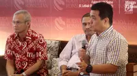 Politisi Partai Gerindra Ahmad Reza Patria, Pakar Komunikasi Politik UNDIP Moch Yulianto dan Politisi PDI Perjuangan Aria Bima saat rilis survei Kepemimpinan Nasional dan Kinerja Pemerintah di Jakarta, Minggu (22/10). (Liputan6.com/Fery Pradolo)