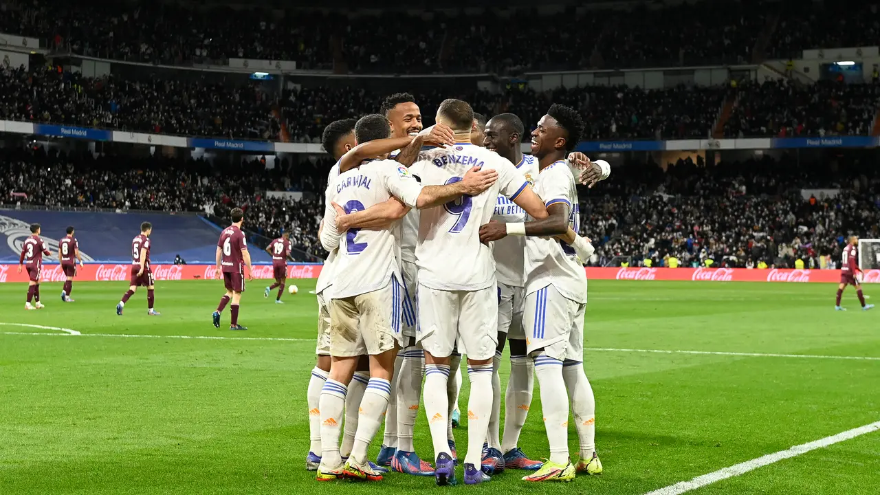 Selebrasi pemain Real Madrid saat melawan Sociedad