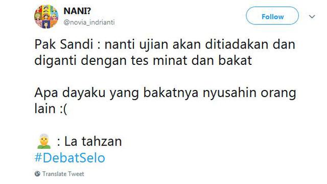 7 Twit Kocak Penghapusan UN di Debat Cawapres, Ujungnya Bikin Baper