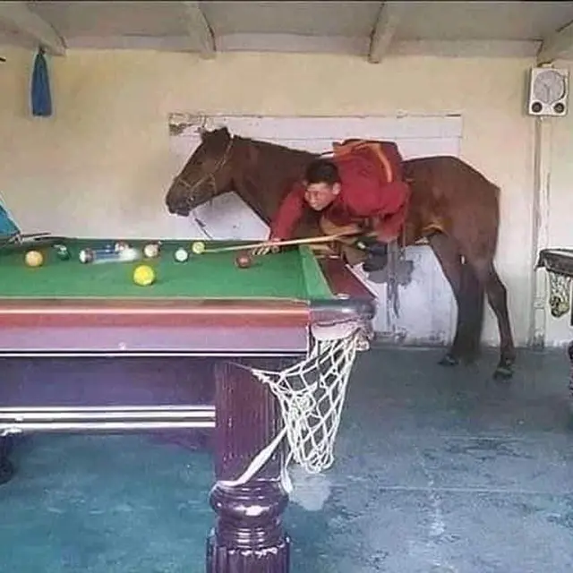 10 Potret Kocak Orang Main Billiar, Ada yang Pakai Kuda Hingga Teropong