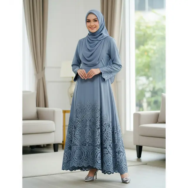 Model Gamis Teal Blue dan Ash Blue