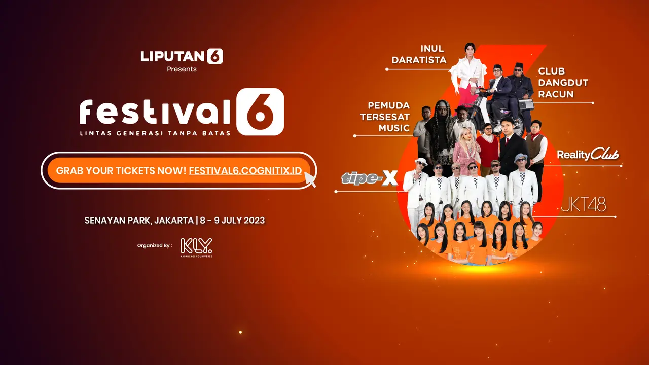 Konser musik Festival 6 Pulau Satu Senayan Park pada tanggal 8-9 Juli 2023.