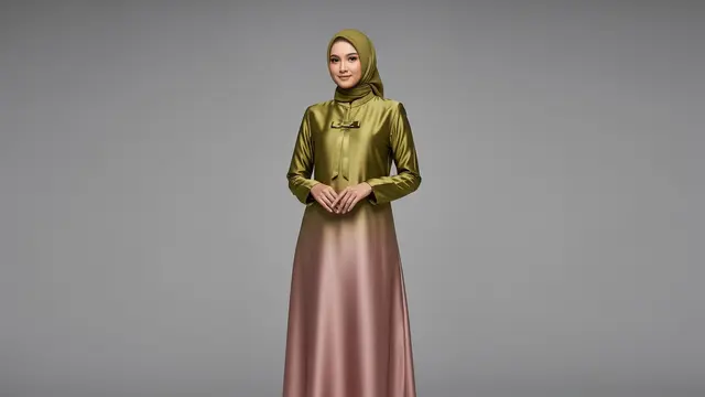 Gamis Sutra Gradasi Aksen Pita