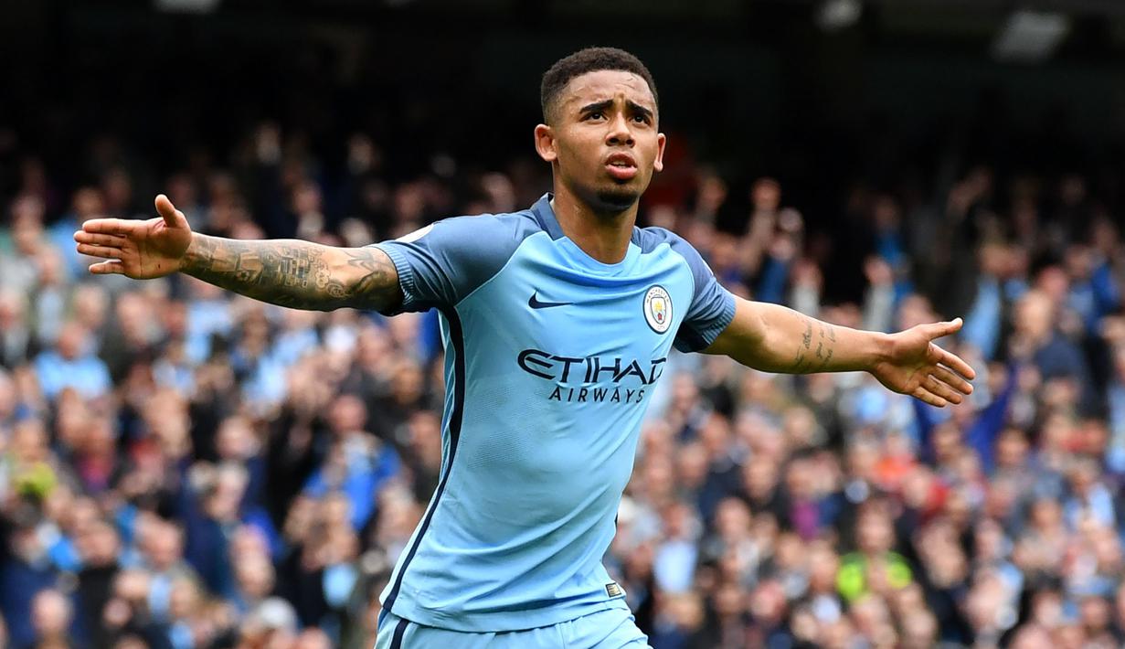 3. Gabriel Jesus (32 juta euro) -  Gabriel Jesus diboyong ke Manchester City pada Januari 2017 saat berusia 19 tahun. Gabriel Jesus dibeli Manchester City dari Palmeiras dengan total biaya sebesar 32 juta euro. (AFP/Anthony Devlin)