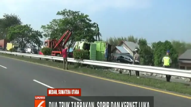Sopir truk tangki diduga mengantuk hingga truk oleng dan menghantam bagian belakang truk lain yang ada di depannya.