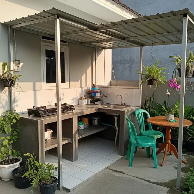 9 Desain Dapur Kecil Baja Ringan di Sudut Belakang Rumah, Fungsional dan Estetis