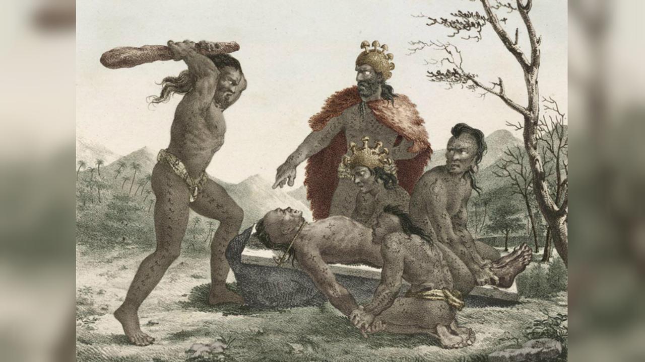 Ilustrasi ritual pengorbanan manusia (Foto: Jacques Arago/josephwatts.org).