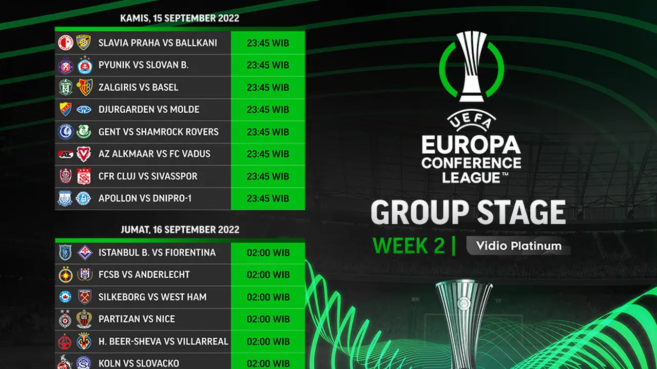 Jadwal dan Live Streaming UEFA Conference League 2022/2023 Matchday 2 di Vidio, 15-16 September 2022