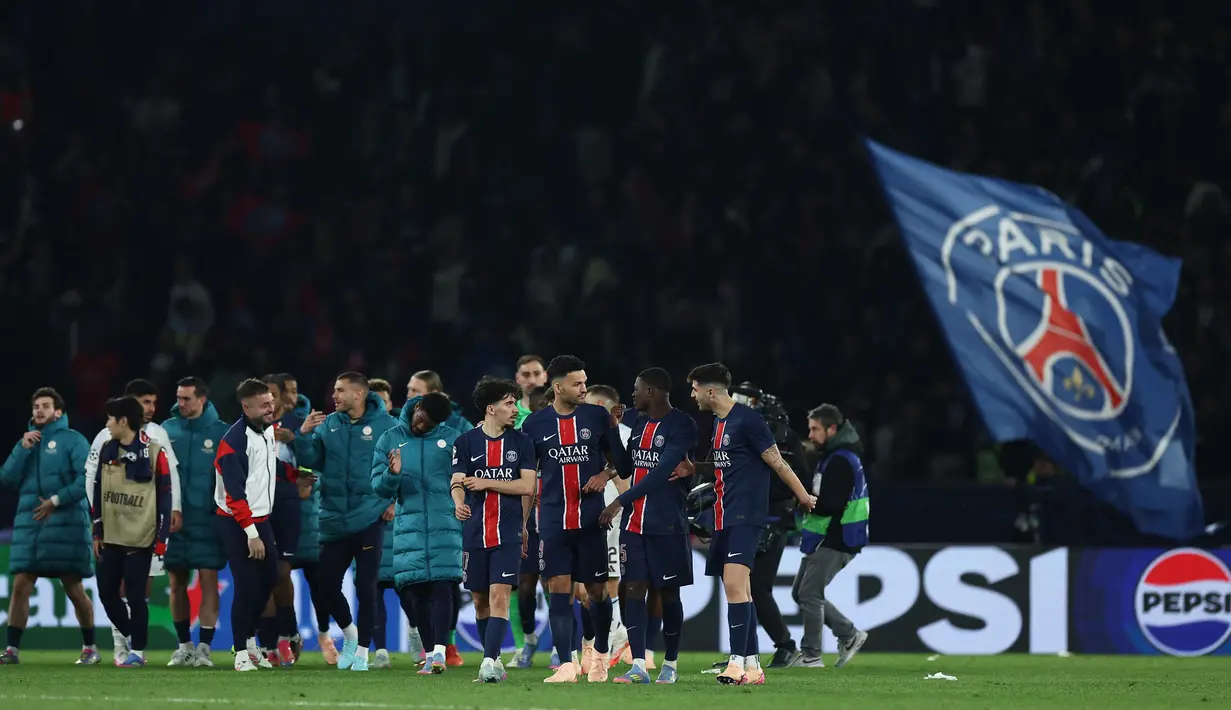 Hingga akhir pertandingan, skor 3-1 untuk keunggulan Paris Saint-Germain tidak berubah. (FRANCK FIFE/AFP)
